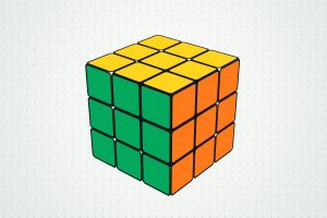 완성된 3×3 루빅스 큐브 (노란 면이 위)